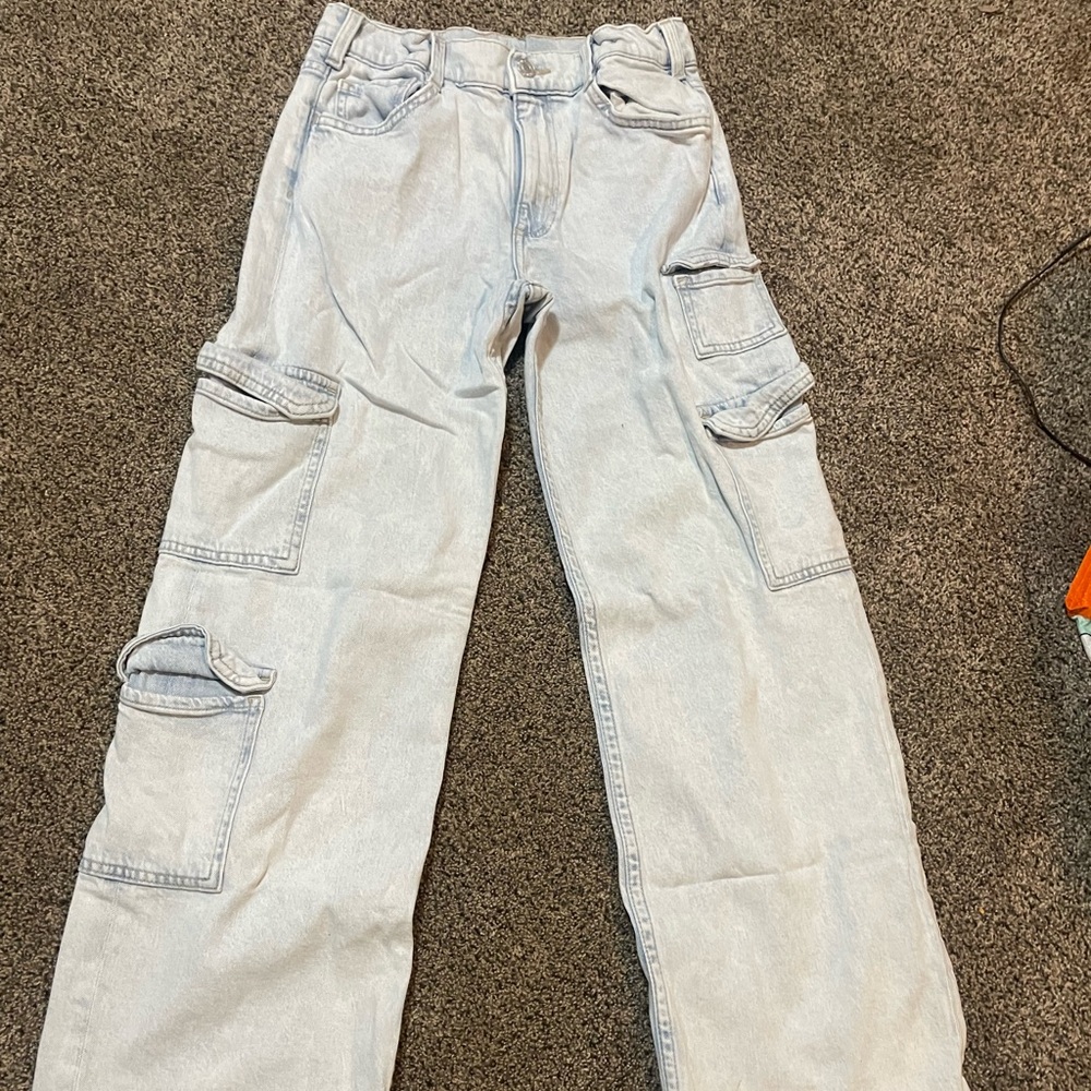 H&M Light Blue Wide Leg Cargo Pants